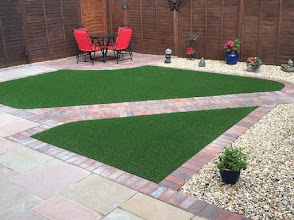 Sandstone paving with artificial grass